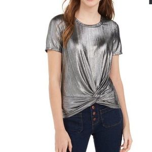 NWT Love Fire Juniors' Metallic Twist-Front Top Gray Size Large